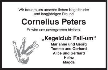 Traueranzeigen Von Cornelius Peters Nordwest Trauer De