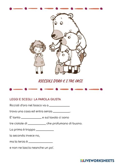 Riccioli D Oro E I Tre Orsi Interactive Worksheet Interactive School