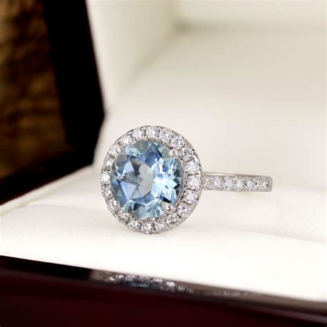 Gemstone Engagment Ring Blue Topaz And Diamond Ring Blue Diamond