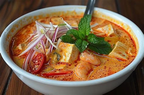 Close Up Of Sarawak Laksa Food Premium Ai Generated Image