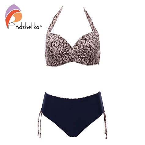 Andzhelika Sexy Leopard Bikinis Large Cup Women Push Up Swimsuit Patchwork Bikini Set Plus Size