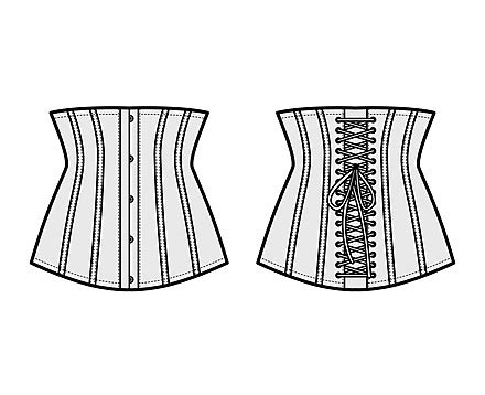 Illustration Of Longline Corset Lingerie With Back Lacing And Boning