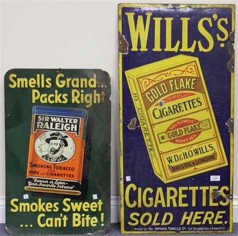 An Enamel Advertising Sign For Willss Cigarettes Depicting A Packet