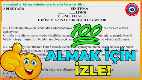 11 Sınıf Felsefe 1 Dönem 1 Yazılı Soru ve Cevapları Yeni Sisteme Göre