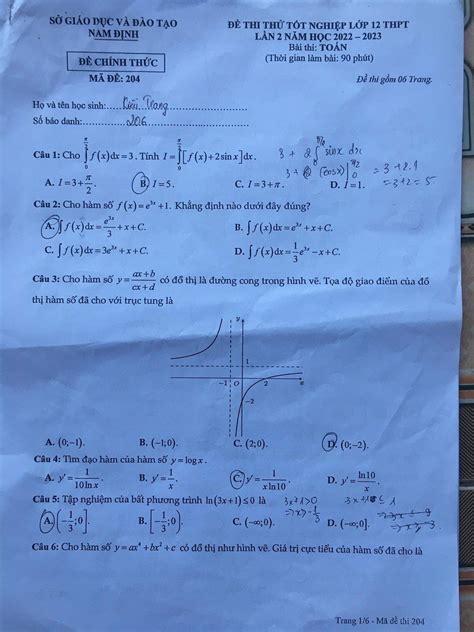 Đề Thi Thử Tốt Nghiệp Môn Toán Tỉnh Nam Định Năm 2023 Lần 2