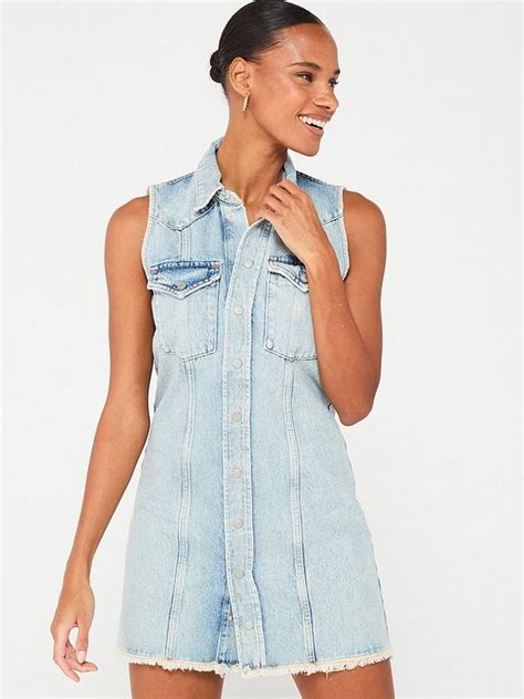 Only Sleeveless Denim Shirt Dress Light Blue Uk