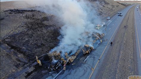 Moving Hay Truck Catches Fire Near Raft River