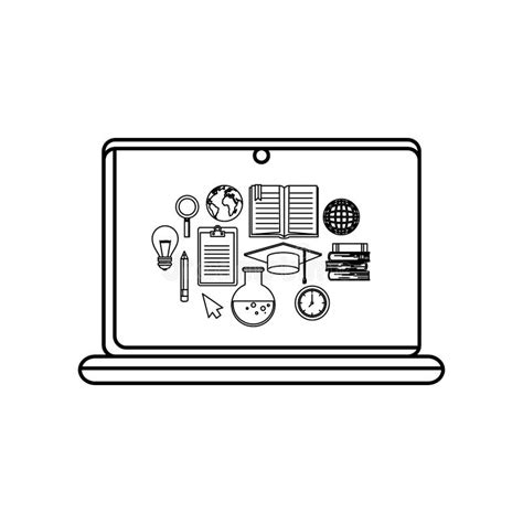 Laptop Computer With Education Icons Stock Illustration Illustration
