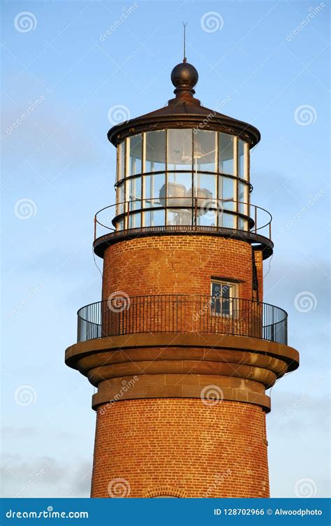 Unique Brick Tower Of Lighthouse On Martha`s Vineyard Island Stock