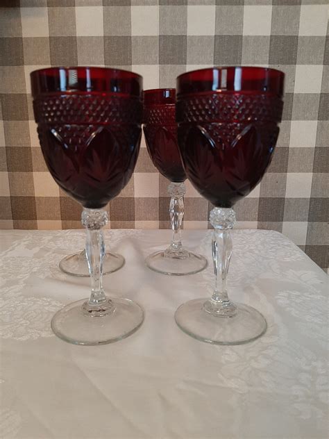 Cristal D Arques Durand Ruby Red Water Goblets Etsy