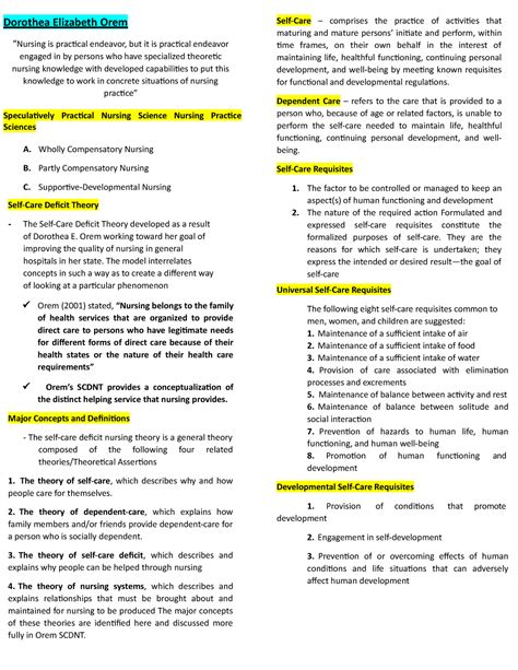 Tfn Midterm Reviewer Dorothea Elizabeth Orem Nursing Is Practical