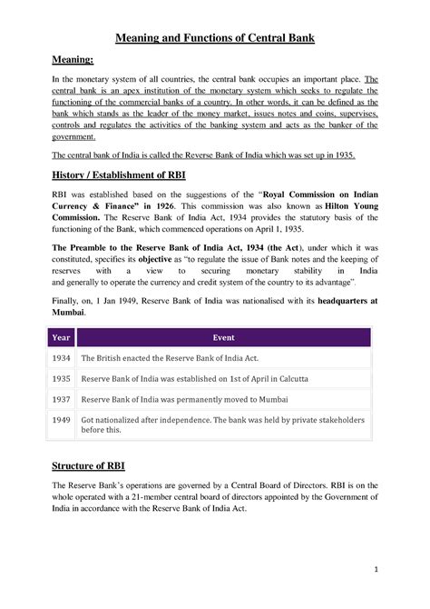 Meaning And Functions Of Central Bank 1 Meaning And Functions Of