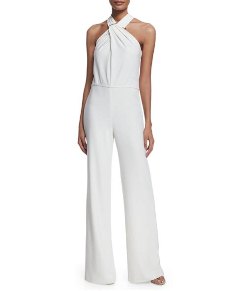 Lyst Halston Crisscross Halter Wide Leg Jumpsuit In White