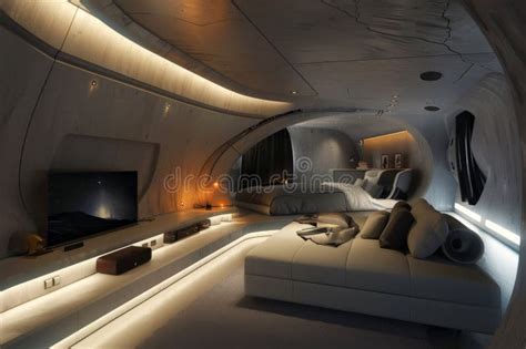 Modern Underground Bunker Interior with a Stylish Living Room. Stock ...