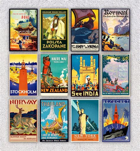 Set Of 12 Vintage Travel Postcards Retro Tourism Post Cards Etsy