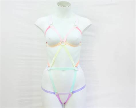 Pastel Rainbow Body Harness Lingerie Rainbow Fashion Pastel Goth