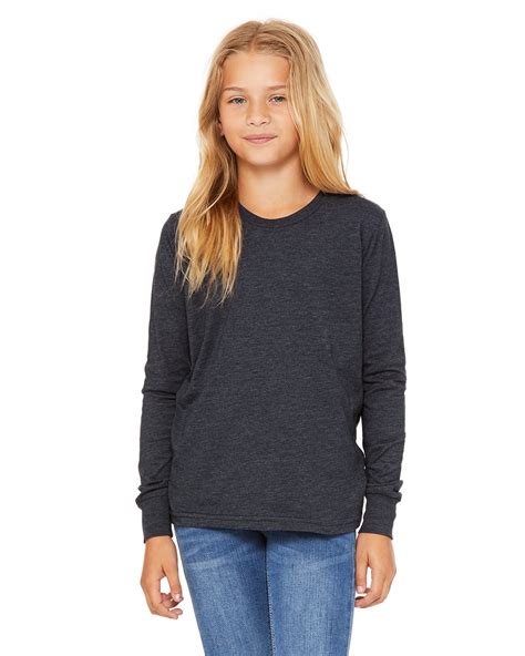 BELLA CANVAS The Youth Jersey Long Sleeve T Shirt HEATHER NAVY M