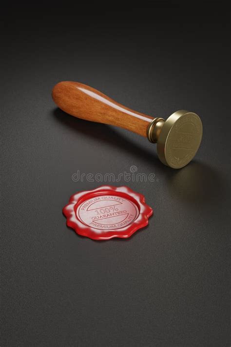 Sealing Wax And A Sealing Wax Wooden Stamper On Black Background 3d Illustration Stock