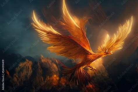 Mythological Greek Phoenix Bird With Fiery And Blazing Wings Arising