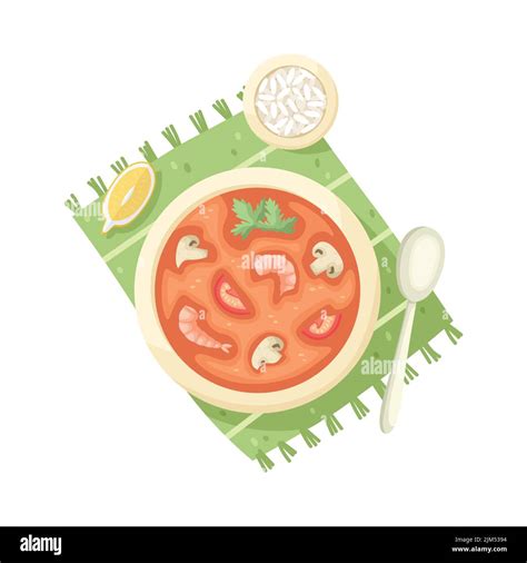 Vector Illustration Of Tom Yam Soup Plate Asian Cuisine Stock Vector