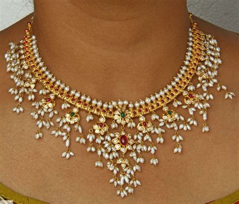 235 Gn3143 22k Gold Guttapusalu Necklace For Women With Cz Pearls