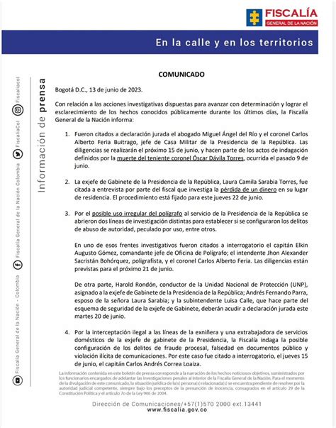 Fiscalía Colombia on Twitter ATENCIÓN Comunicado oficial de la