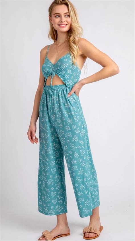 Woven Print Cami Elastic Waist Jumpsuit