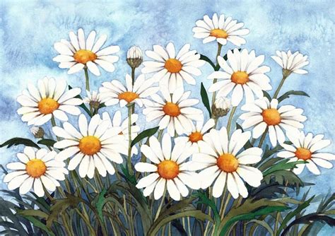 White Daisy Garden Watercolor Painting Reproduction By Wanda Etsy Artofit