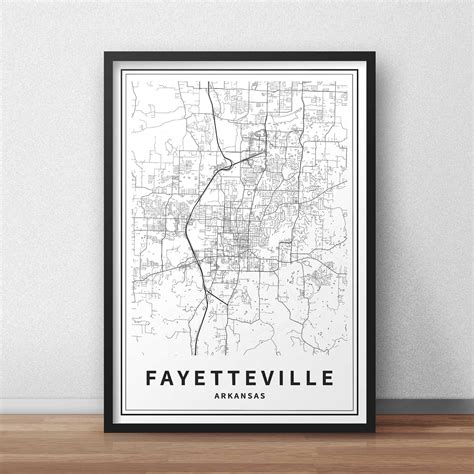 Printable Map of Fayetteville AR Map Print Arkansas USA City - Etsy