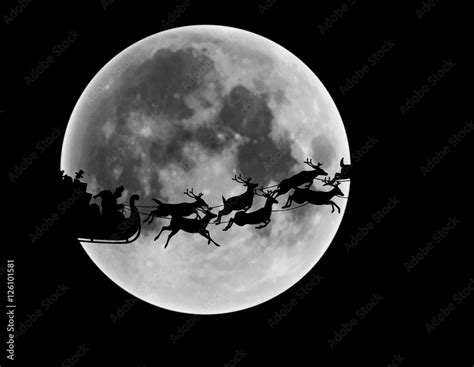 Santa And Reindeer Silhouette Moon