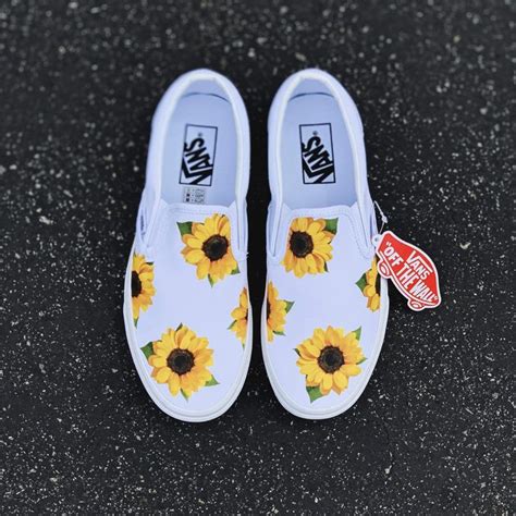 Sunflower White Slip On Sunflower White Slip On Custom Vans Shoes Vans Shoes Fashion White