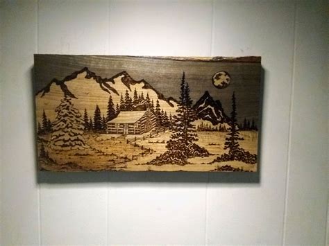 Pyrography Wood Burning Art Mountain Abstact Pine Scene Etsy In