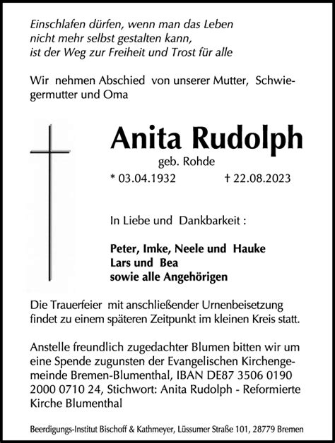 Traueranzeigen Von Anita Rudolph Trauer Gedenken