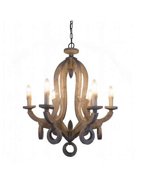 Oaks Aura Shabby Chic Candle Style Light Wooden Chandelier