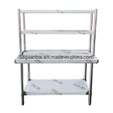 Guanbai Gauge Stainless Steel Work Table With Double Overshelf