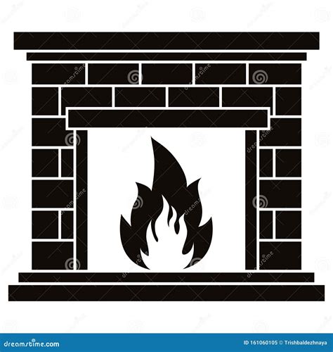 Vector Black Icon Of Retro Brick Fireplace With Fire Flame Illustration