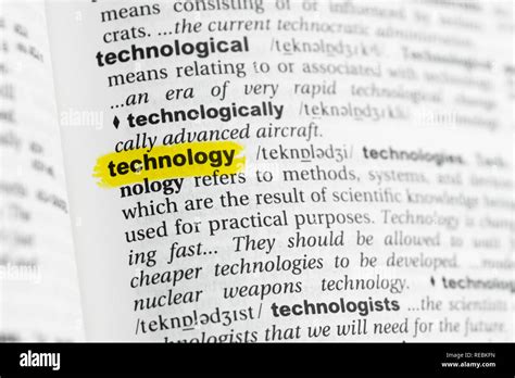 Highlighted English word "technology" and its definition at the ... 