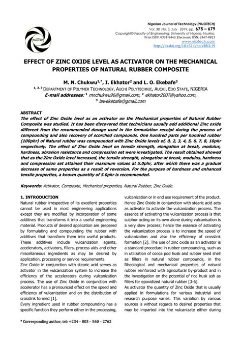 Pdf Effect Of Zinc Oxide Level As Activator On The Mechanical