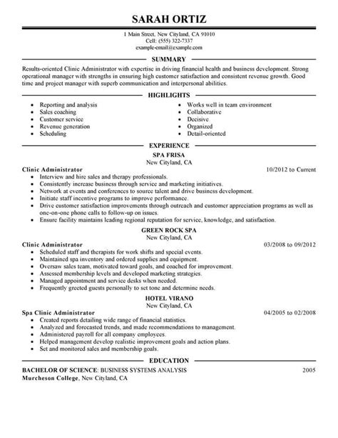 Professional Clinic Administrator Resume Examples