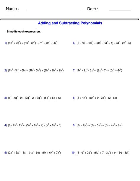 Adding And Subtracting Polynomials Worksheet 3 Polynomials Made By Teachers