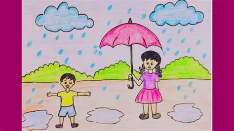 How To Draw Rainy Day Step By Steprainy Season Drawing Youtube