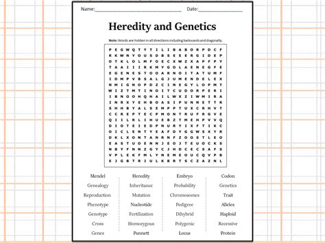 Heredity And Genetics Word Search Puzzle Worksheet Activity Teaching