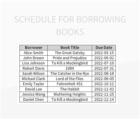 Schedule For Borrowing Books Excel Template And Google Sheets File For ...