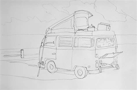 Old Vw Bus Camper Van Drawing P J Cook Artist Studio