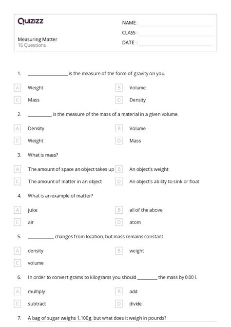 50 Measuring Weight Worksheets For 7th Class On Quizizz Free Printable