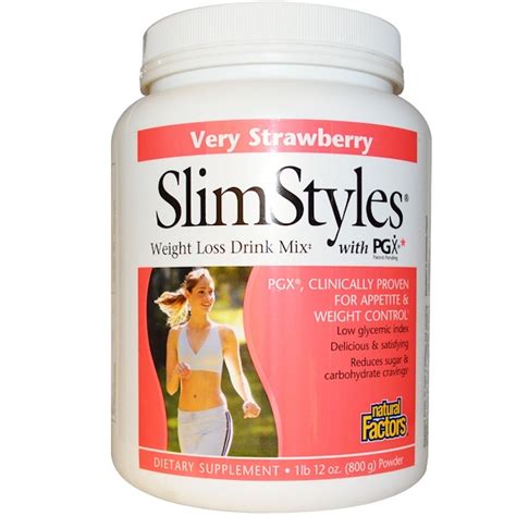 Natural Factors Slimstyles Weight Loss Drink Mix With Pgx Very Strawberry 1lb 12 Oz 800 G