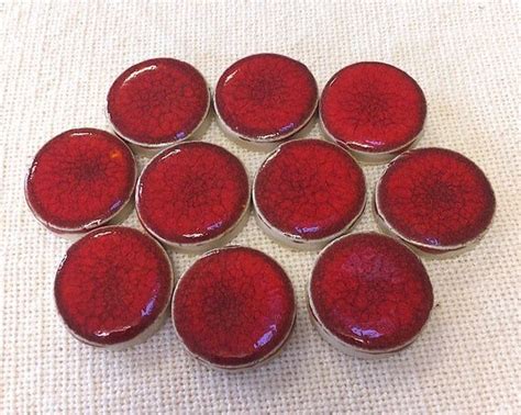 Deep Red Ceramic Circles For Mosaic 10 Pieces Etsy Mosaic Fused