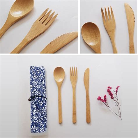 Zero Waste Organic Bamboo Cutlery Set With Eco Friendly Reusable Diy