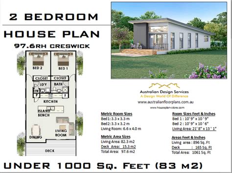 House Plan 97 6 Creswick 896 Sq Feet Or 82 3 M2 2 Bedroom Etsy