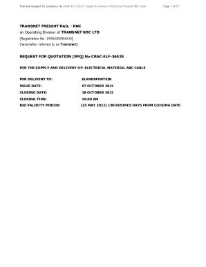 Fillable Online Transnet Request For Quotation No CRAC ELF 36535 Fax